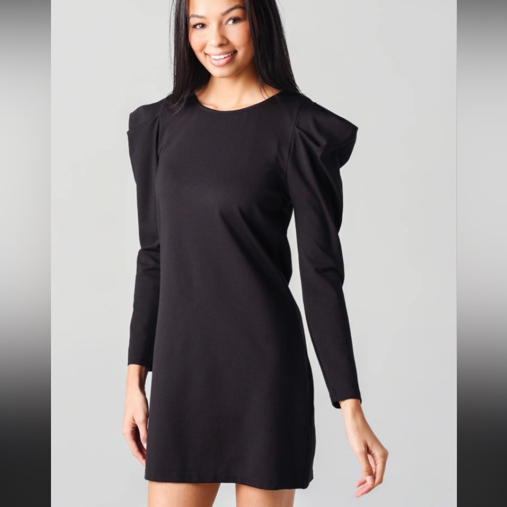 50%offw❤️ Bb Dakota black knit back zip  puff shoulder long  sleeve S mini dress